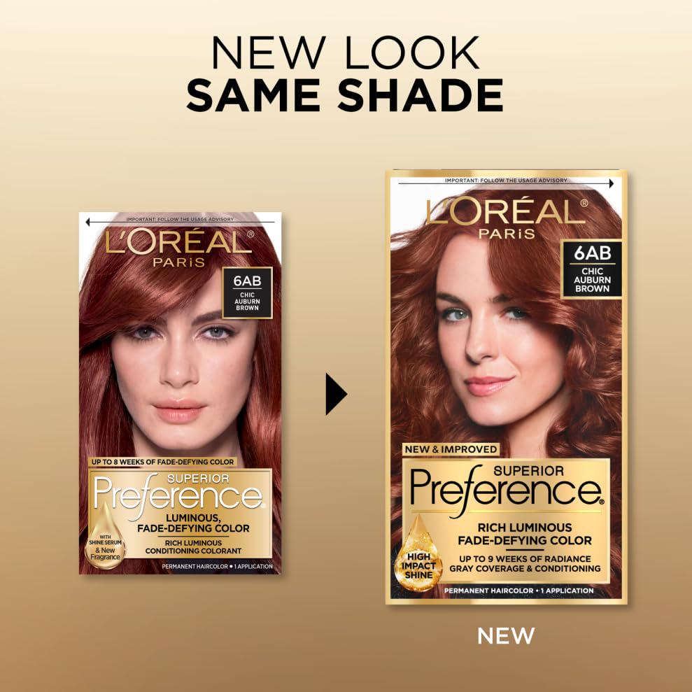 L'Oreal Paris Superior Preference Fade-Defying + Shine Permanent Hair Color, 6AB Chic Auburn Brown, Pack Of 1, Hair Dye,