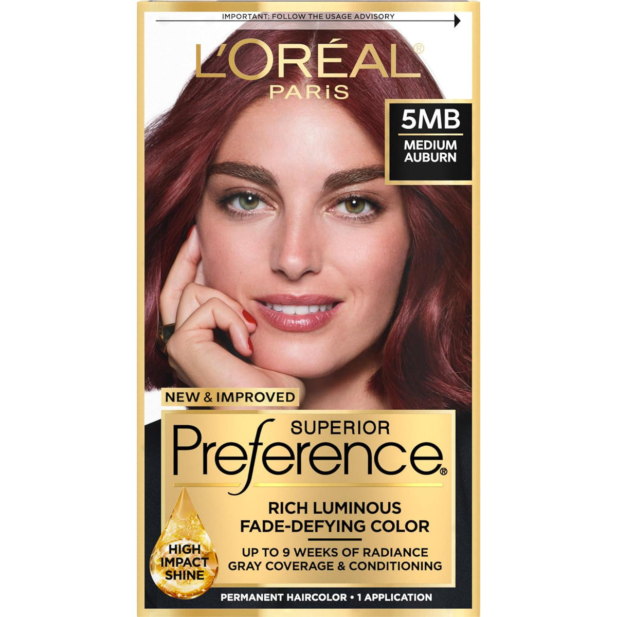 L'Oreal Paris Superior Preference Fade-Defying Color + Shine System, 5MB Medium Auburn(Packaging May Vary), Pack Of 1,,