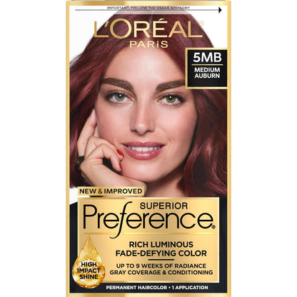 L'Oreal Paris Superior Preference Fade-Defying Color + Shine System, 5MB Medium Auburn(Packaging May Vary), Pack Of 1,,