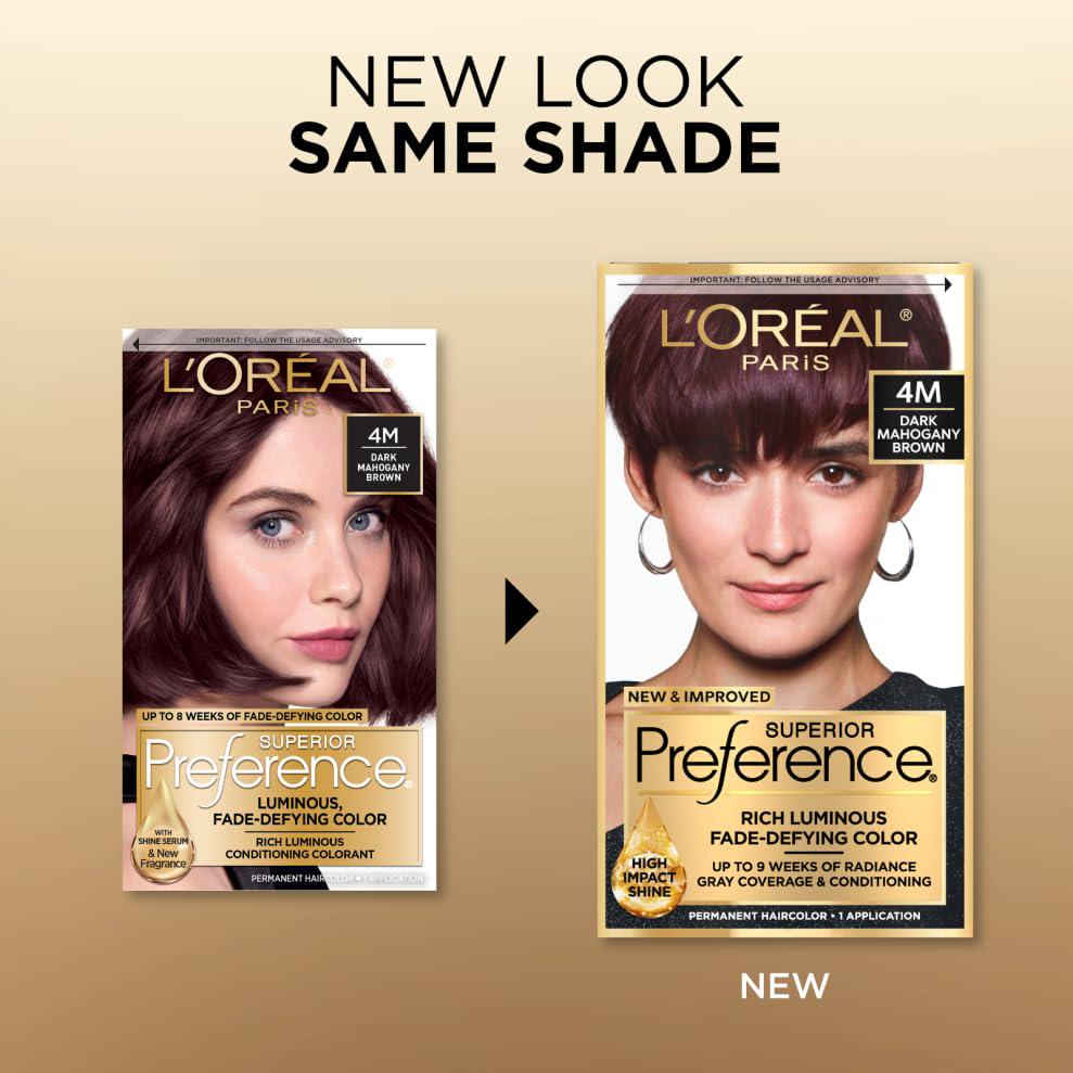 L'Oreal Paris Superior Preference Fade-Defying + Shine Permanent Hair Color, 4M Dark Mahogany Brown, Pack Of 1, Hair Dye,