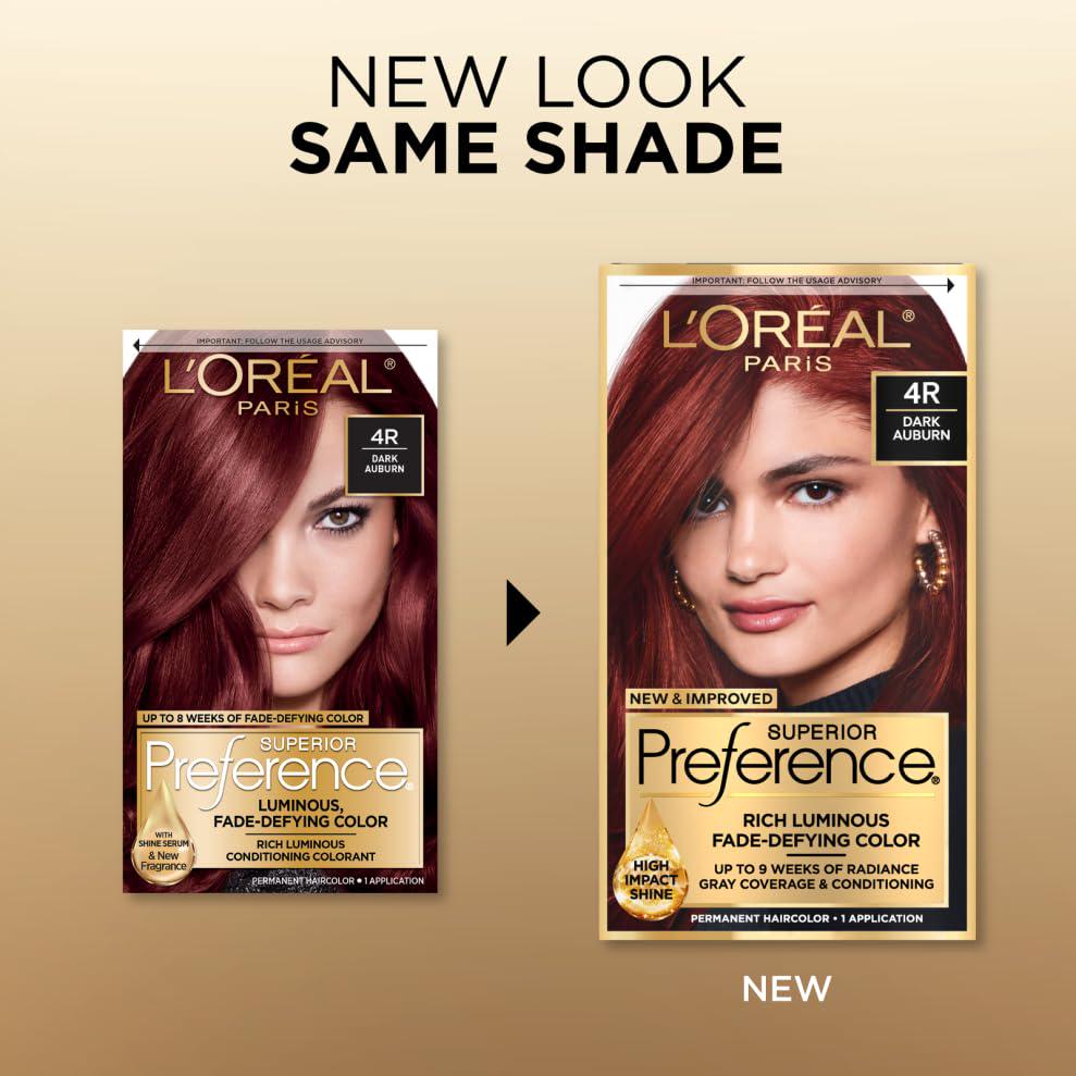 L'Oreal Paris Superior Preference Fade-Defying + Shine Permanent Hair Color, 4R Dark Auburn, Pack Of 1, Hair Dye,