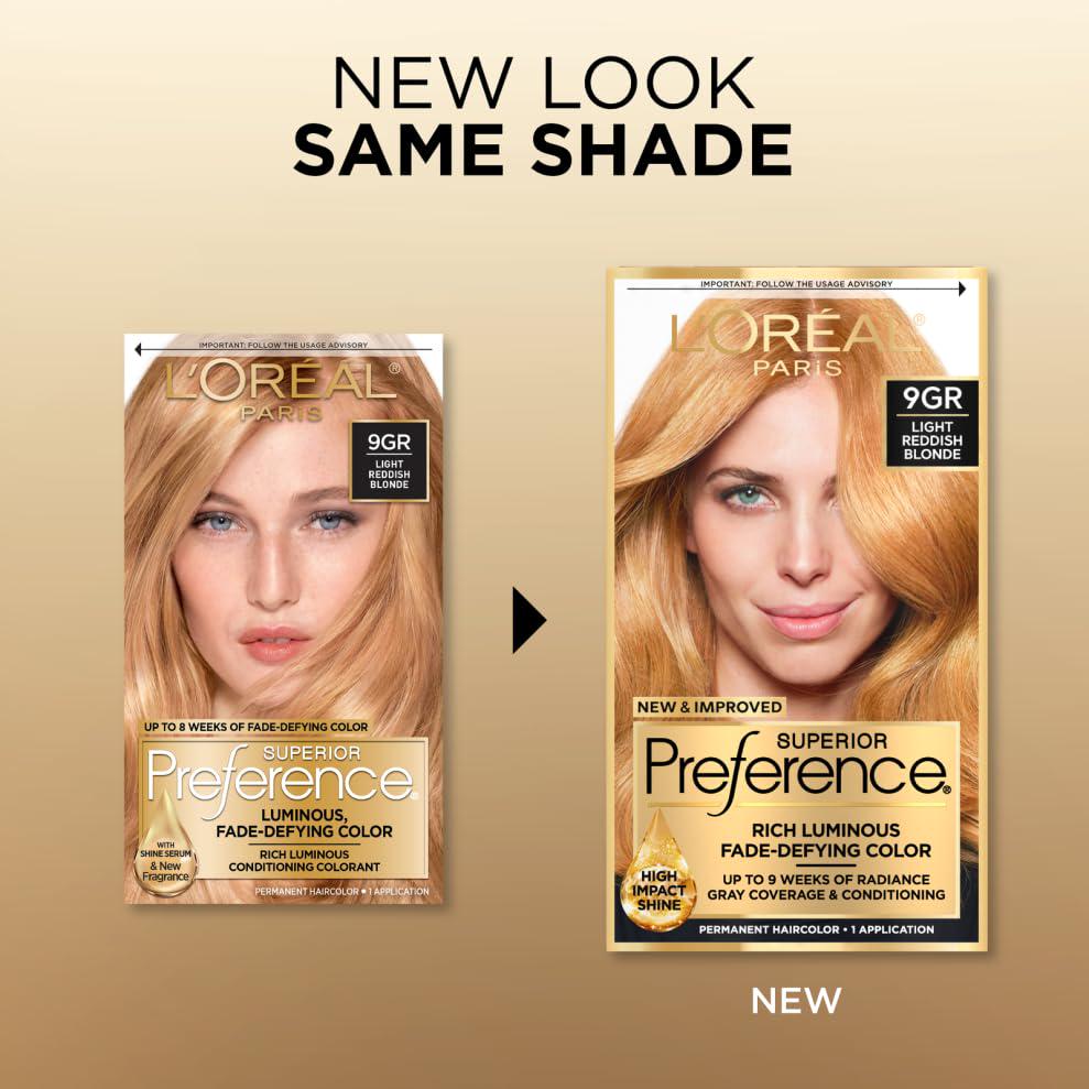 L'Oreal Paris Superior Preference Fade-Defying + Shine Permanent Hair Color, 9GR Light Golden Reddish Blonde, Pack Of 1, Hair Dye,