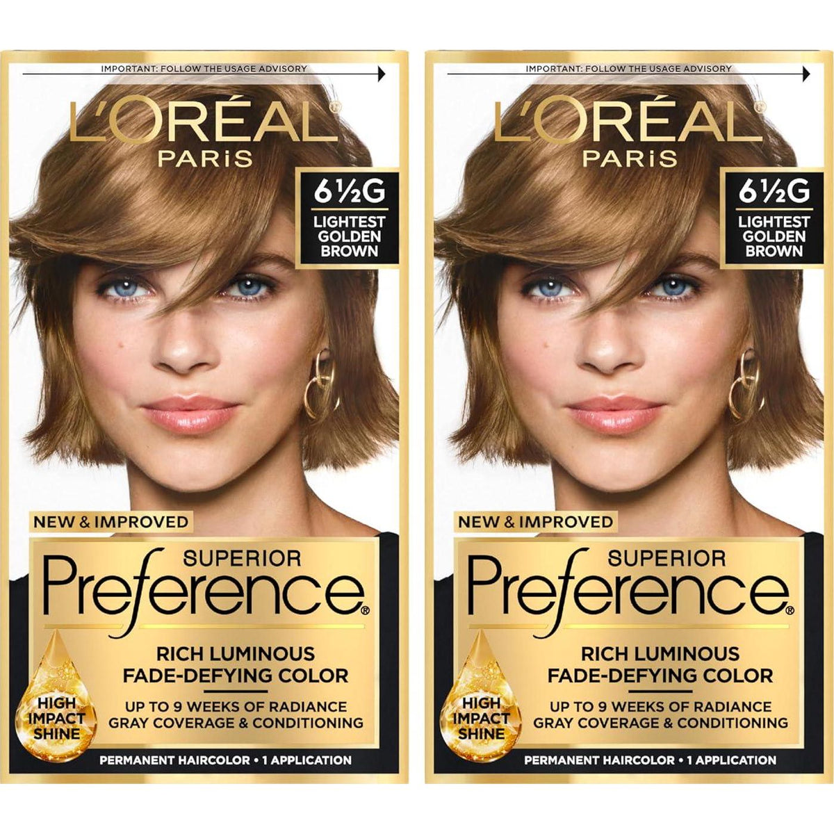 L'Oreal Paris Superior Preference Luminous Fade-Defying Permanent Hair Color, Hair Dye For Up To 9 Weeks Of Radiance, Lightest Golden Brown 6.5G, 1 Hair Dye Kit (Pack Of 2),