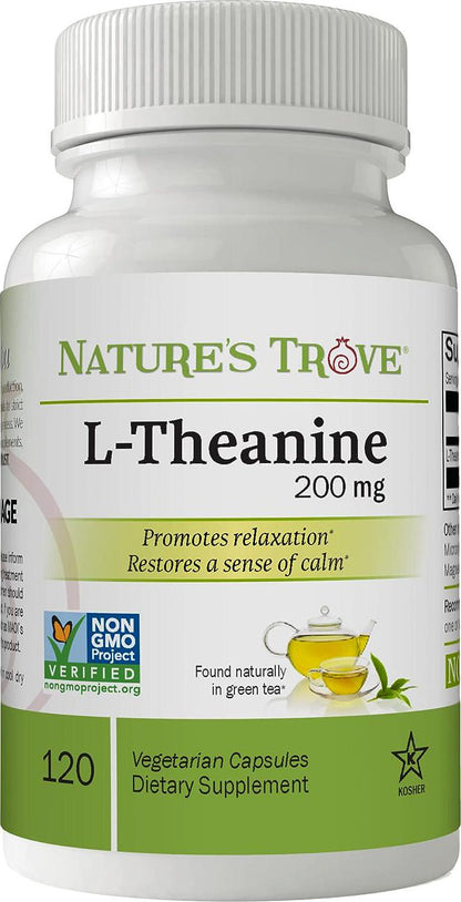 Nature's Trove L-Theanine 200mg, 120 Vegetarian Capsules, Supports Relaxation & Focus