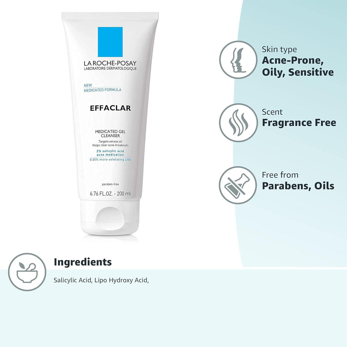 La Roche-Posay Effaclar Cleanser, 1 Pc, 2% Salicylic Acid, Foaming Face Wash, Oil-Free, Acne Treatment