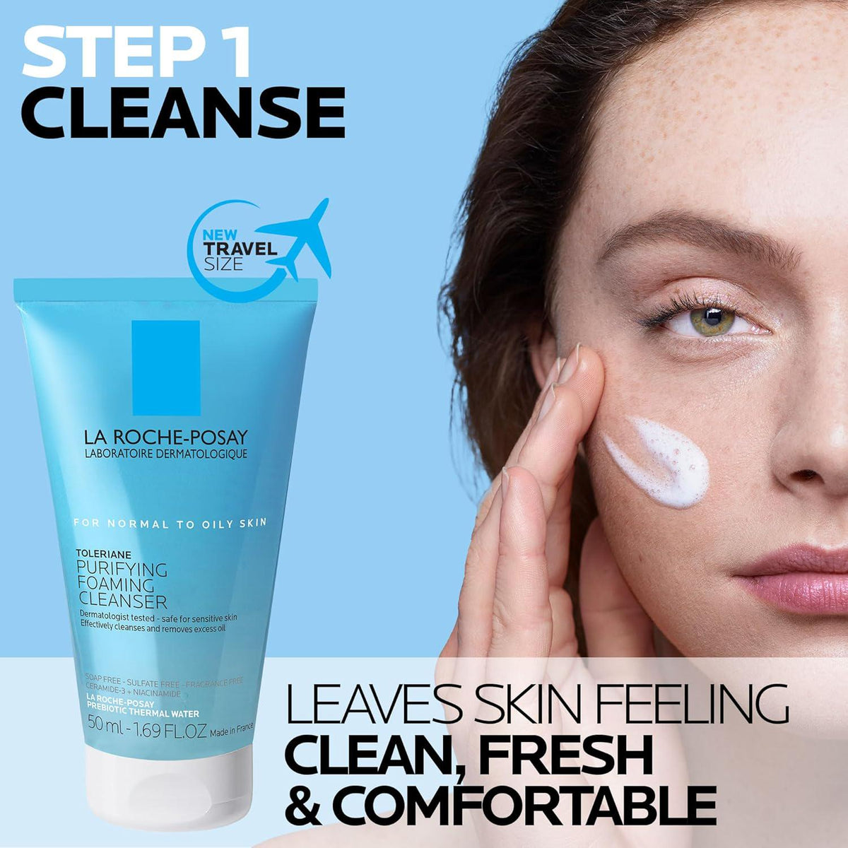 La Roche-Posay Toleraine Skin Care Set, Double Repair Face Moisturizer 100ml And Purifying Foaming Facial Cleanser 50ml, Oil Free Moisturizer And Face Wash For Oily Skin, Formulated With Niacinamide,