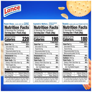 Lance Lance Sandwich Crackers, Variety Pack, 3 Flavors, 20 Individually Wrapped Packs, 6 Sandwiches Each