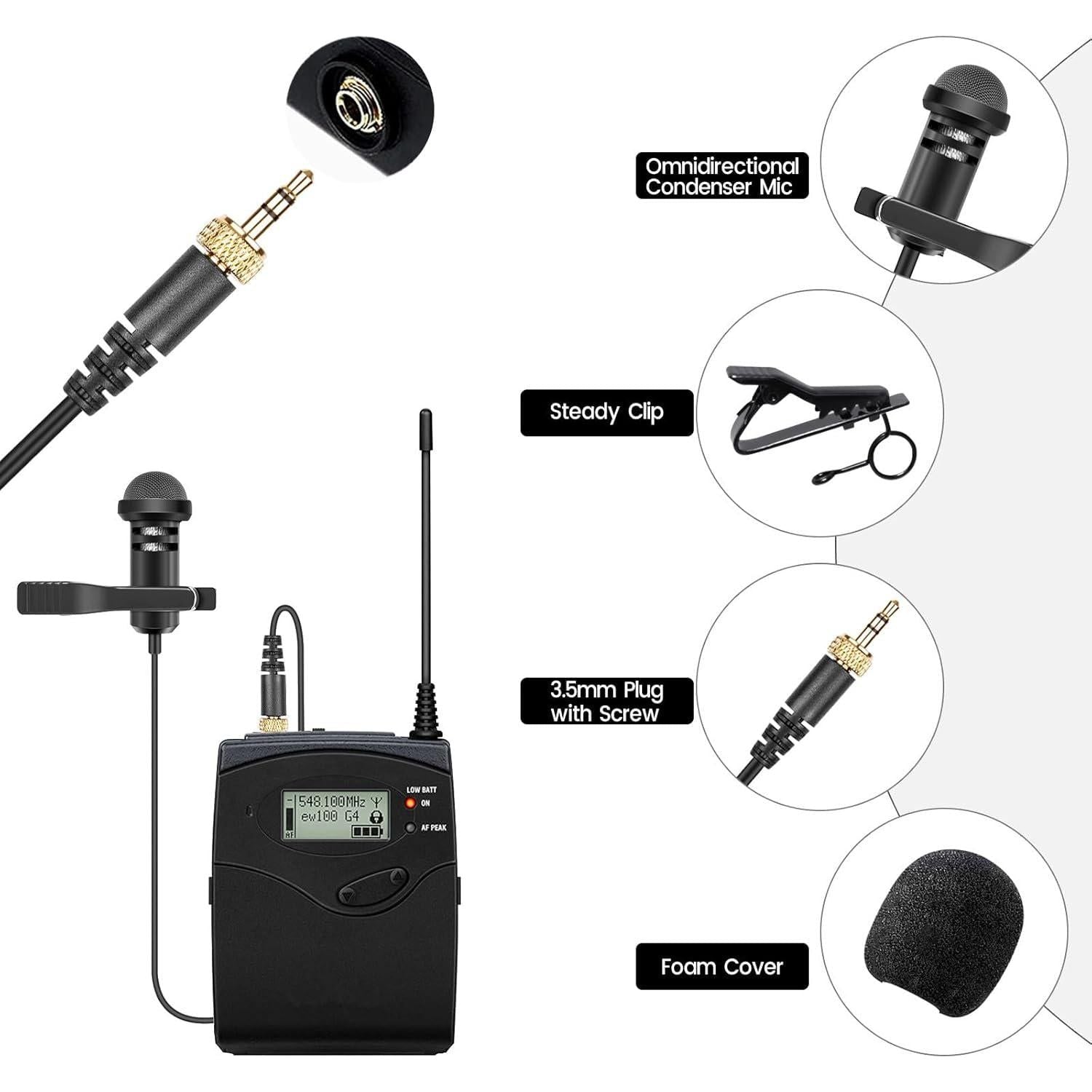 Lavalier Microphone Compatible With Sennheiser Wireless Bodypack Transmitter, Omnidirectional Condenser Lapel Mic 3.5mm With Screw Lock, 5ft,