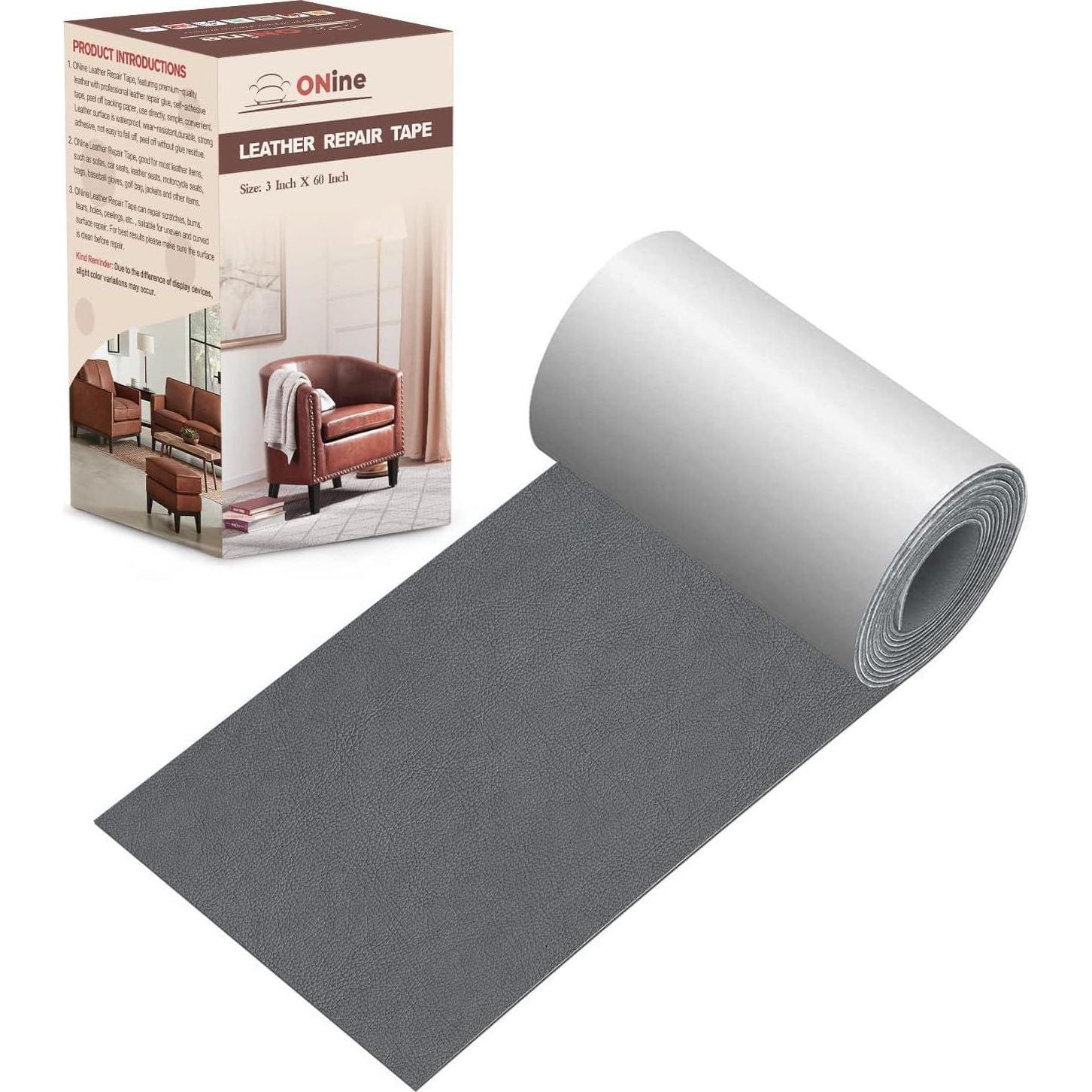 Leather Repair Patch Leather Repair Tape, 3 X 60 Inches Leather Repair Patch For Furniture,Vinyl Repair Kit Leather Couch Patch For Sofas, Furniture, Car Seats, Office Chairs(Gray),