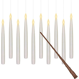 Leejec 10pcs Flameless Taper Floating Candles With Magic Wand Remote, Halloween Decorations, Indoor Christmas Home Decor, Flickering Warm Light, Battery Operated 10.8 LED Electric Window Candle,