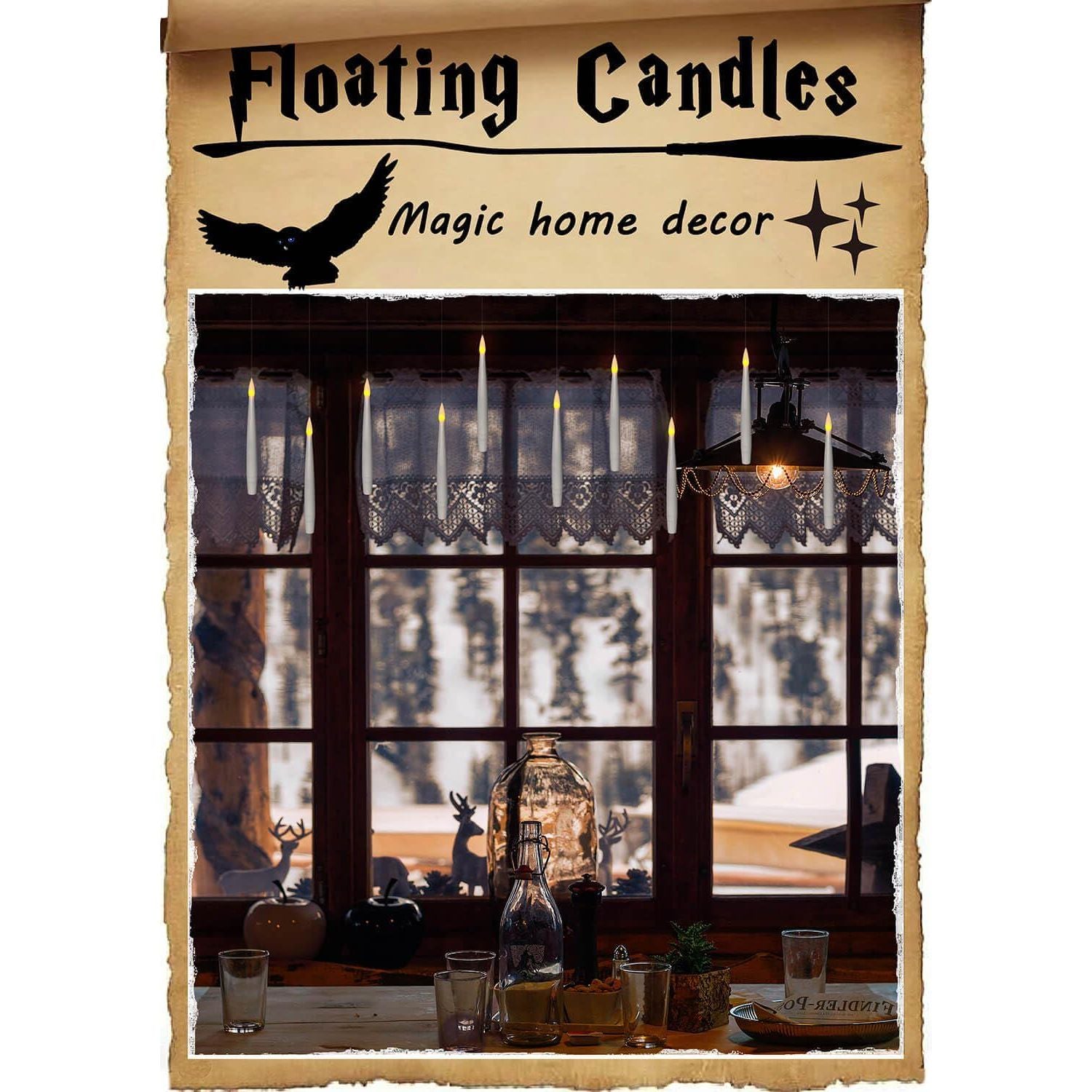 Leejec 20pcs Flameless Taper Floating Candles With Magic Wand Remote, Flickering Warm Light, Battery Operated 6.1 LED Electric Window Candle, Decor For Christmas, Wedding, Halloween, Birthday Party,