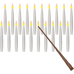 Leejec 20pcs Flameless Taper Floating Candles With Magic Wand Remote, Flickering Warm Light, Battery Operated 6.1 LED Electric Window Candle, Decor For Christmas, Wedding, Halloween, Birthday Party,