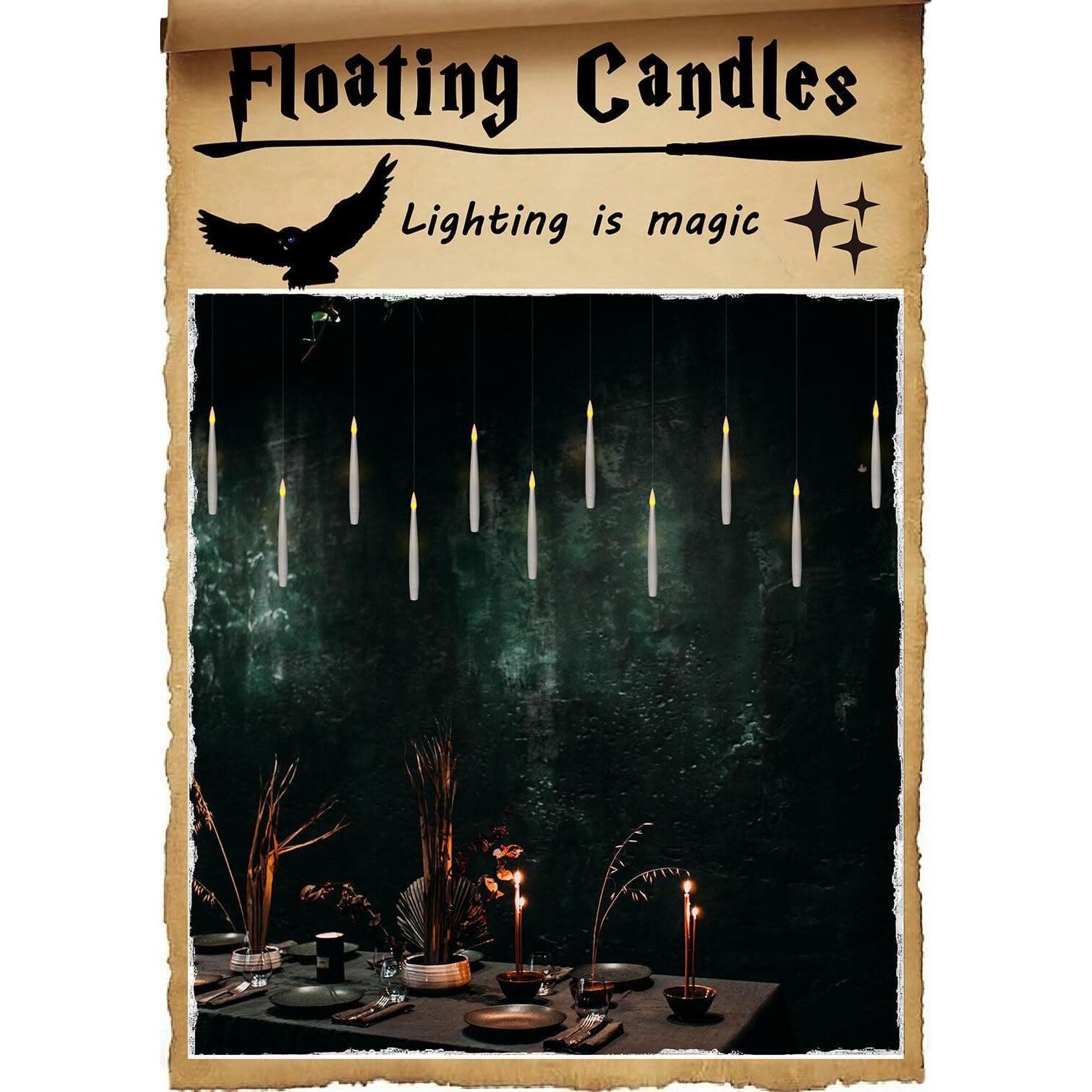 Leejec 20pcs Flameless Taper Floating Candles With Magic Wand Remote, Flickering Warm Light, Battery Operated 6.1 LED Electric Window Candle, Decor For Christmas, Wedding, Halloween, Birthday Party,