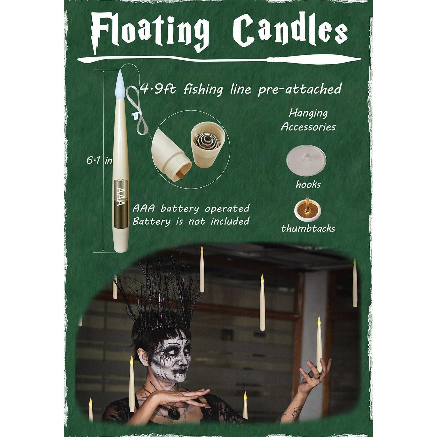 Leejec Floating Candles With Magic Wand Remote(6/18H Timer), 12pcs 6.1 Hanging Flameless Taper Candles, Battery Operated Flickering Warm Light, Halloween Christmas Wedding Party Decor And Gift(Ivory),