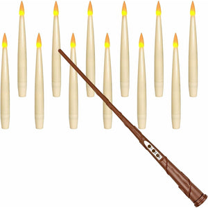 Leejec Floating Candles With Magic Wand Remote(6/18H Timer), 12pcs 6.1 Hanging Flameless Taper Candles, Battery Operated Flickering Warm Light, Halloween Christmas Wedding Party Decor And Gift(Ivory),