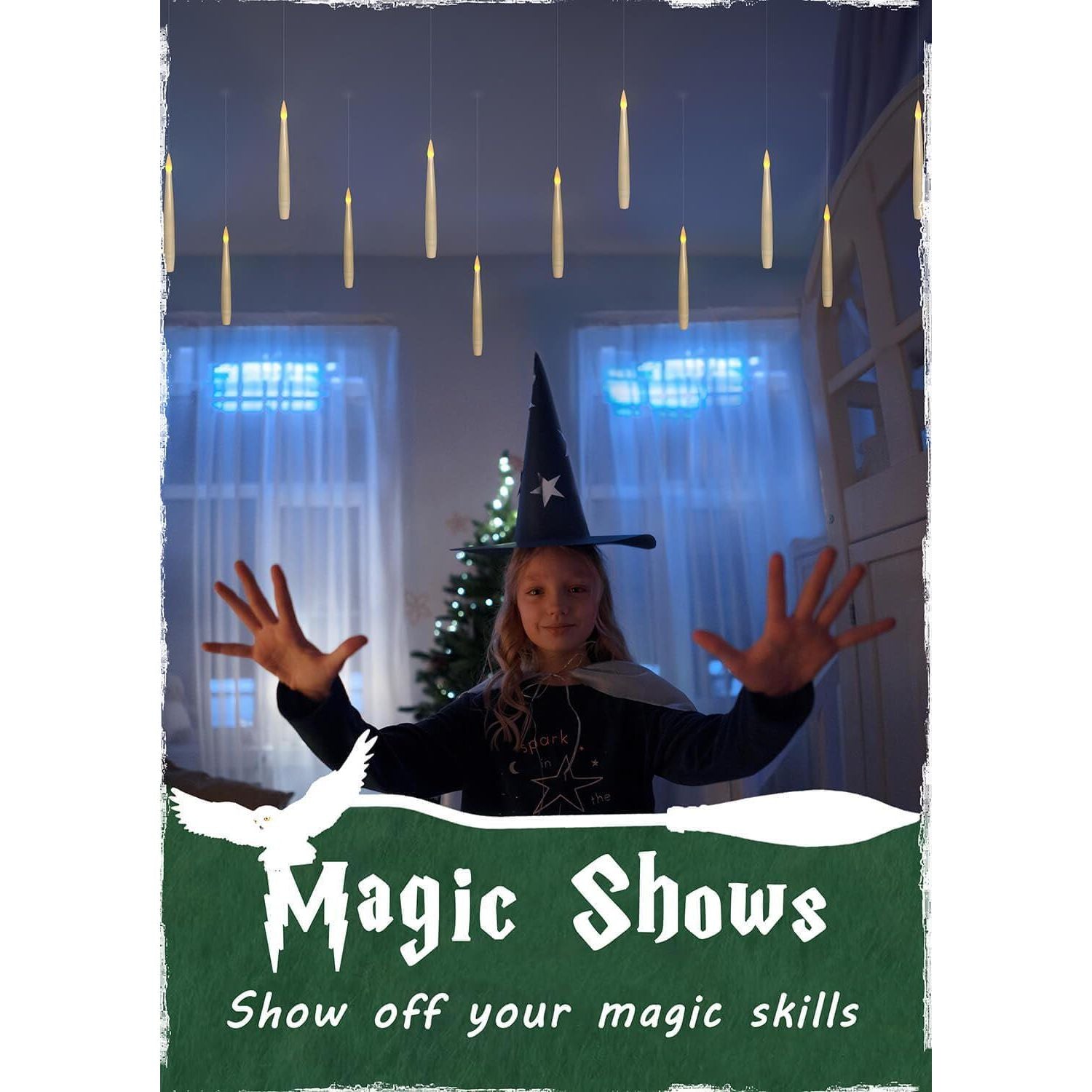 Leejec Floating Candles With Magic Wand Remote(6/18H Timer), 12pcs 6.1 Hanging Flameless Taper Candles, Battery Operated Flickering Warm Light, Halloween Christmas Wedding Party Decor And Gift(Ivory),