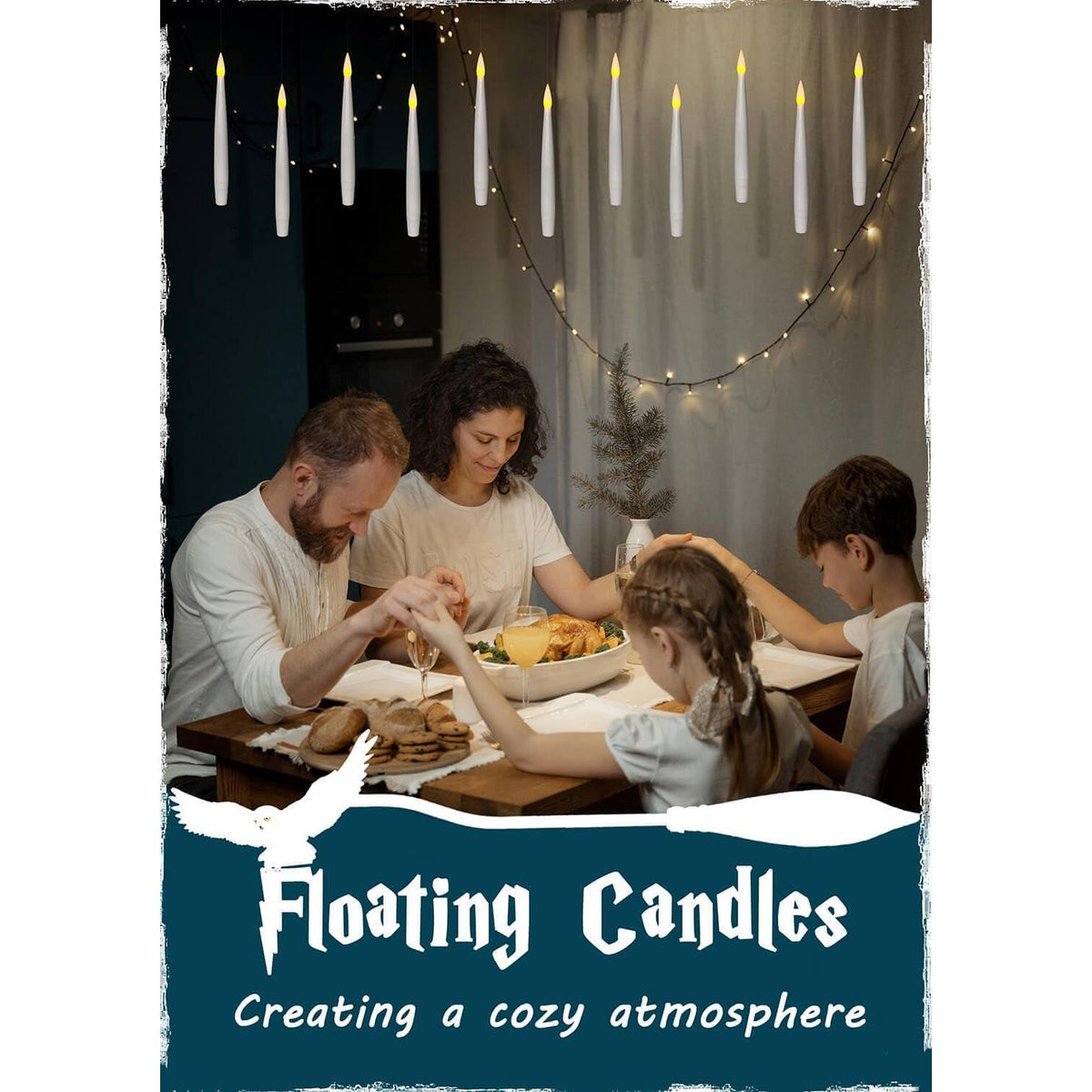Leejec Floating Candles With Magic Wand Remote (6/18H Timer), 20pcs 6.1 Hanging Flameless Taper Candles, Flickering Warm Light, Halloween Christmas Classroom Windows Wedding Party Decor(White),