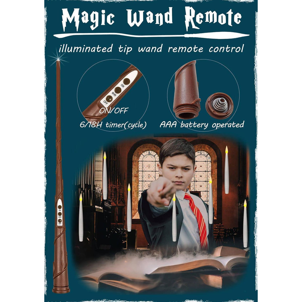 Leejec Floating Candles With Magic Wand Remote (6/18H Timer), 20pcs 6.1 Hanging Flameless Taper Candles, Flickering Warm Light, Halloween Christmas Classroom Windows Wedding Party Decor(White),