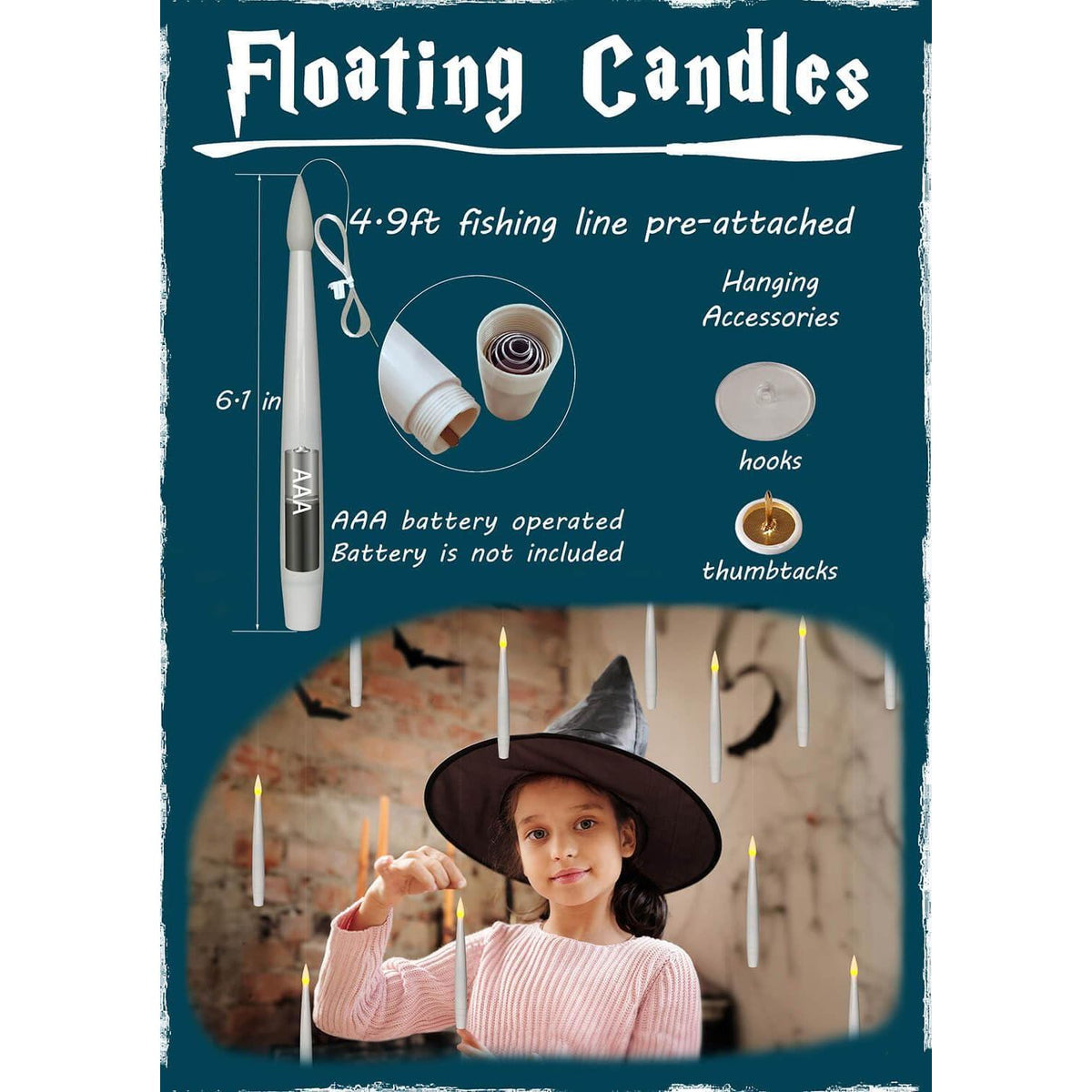 Leejec Floating Candles With Magic Wand Remote (6/18H Timer), 20pcs 6.1 Hanging Flameless Taper Candles, Flickering Warm Light, Halloween Christmas Classroom Windows Wedding Party Decor(White),
