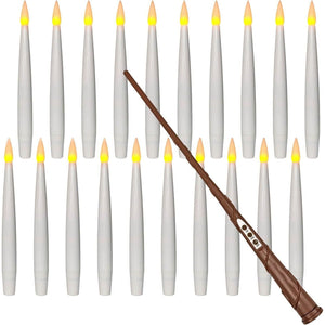 Leejec Floating Candles With Magic Wand Remote (6/18H Timer), 20pcs 6.1 Hanging Flameless Taper Candles, Flickering Warm Light, Halloween Christmas Classroom Windows Wedding Party Decor(White),