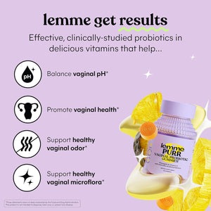 Lemme Purr Vaginal Probiotic Gummies for Women, Supports pH Balance, Healthy Odor & Flora, Vitamin C for Immune Health, Pineapple Flavor, 60 Count