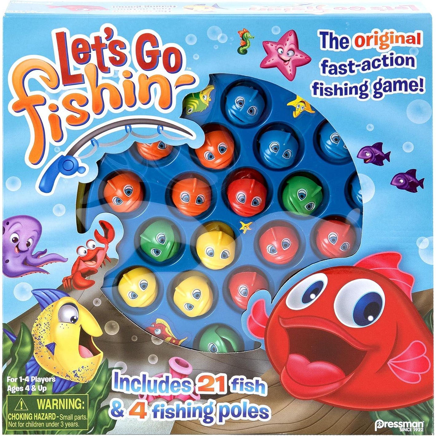 Let’s Go Fishin Game Original Fast Action Fishing Game for Kids 1 to 4 Players by Pressman