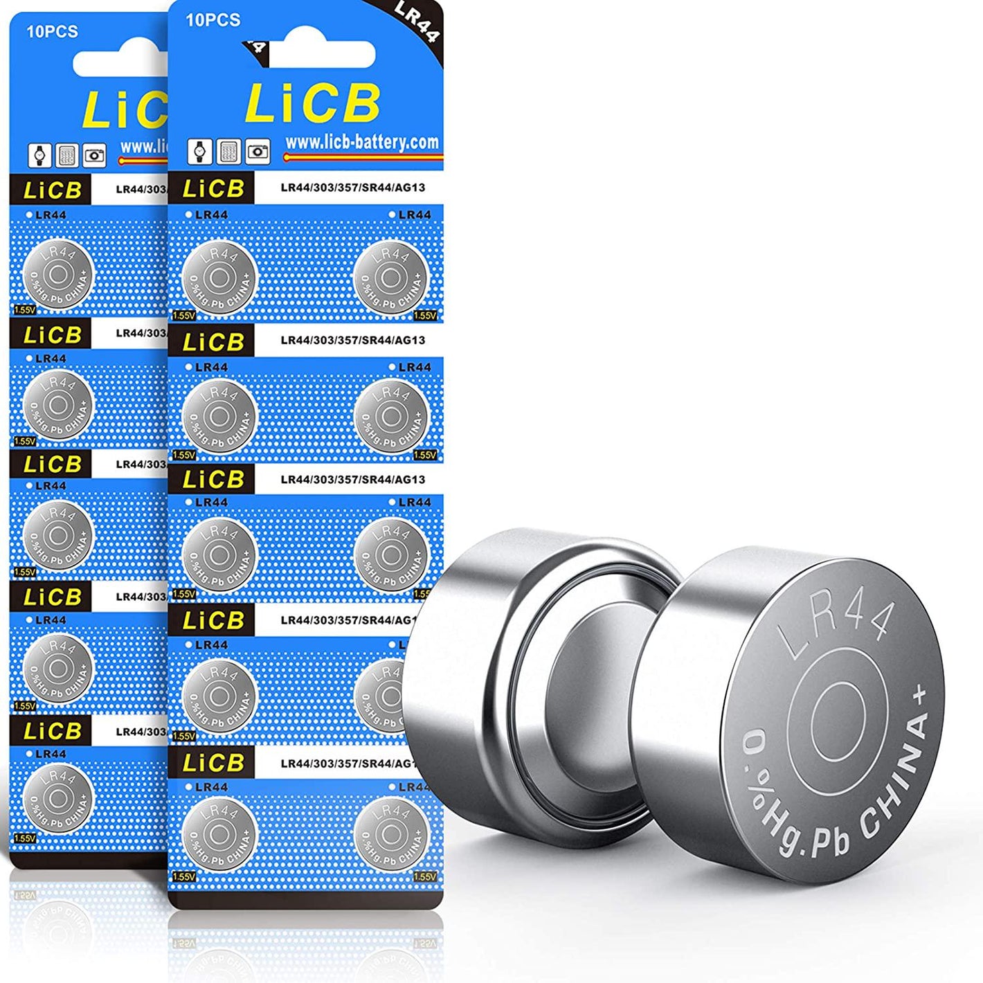 LICB LR44 AG13 357 303 SR44 Button Coin Cell Batteries, 15V, 20 Pack