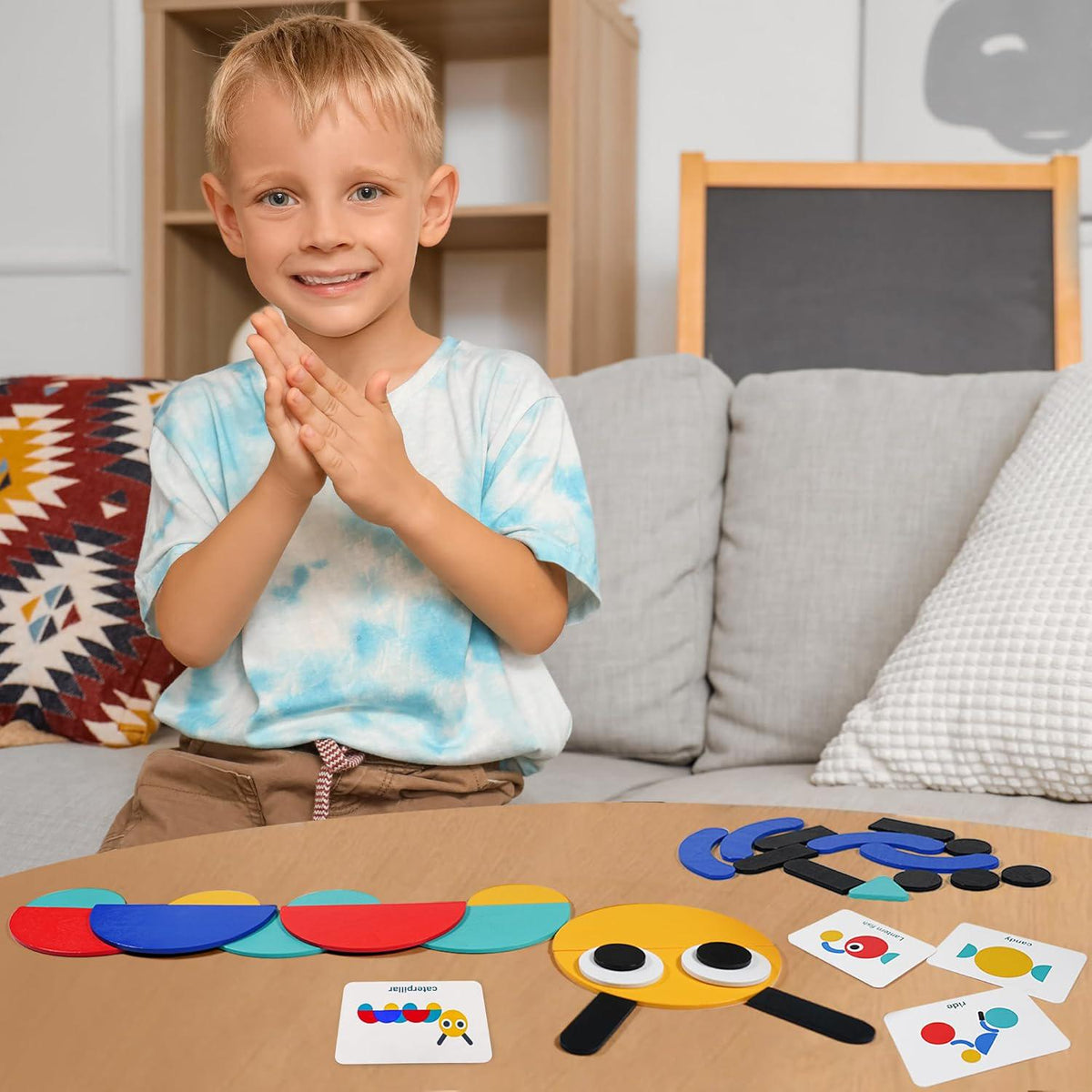 Likee Wooden Shape Puzzle Set, 36 Blocks + 60 Cards, Montessori Toys for Toddlers 3–8, Educational & Travel Friendly