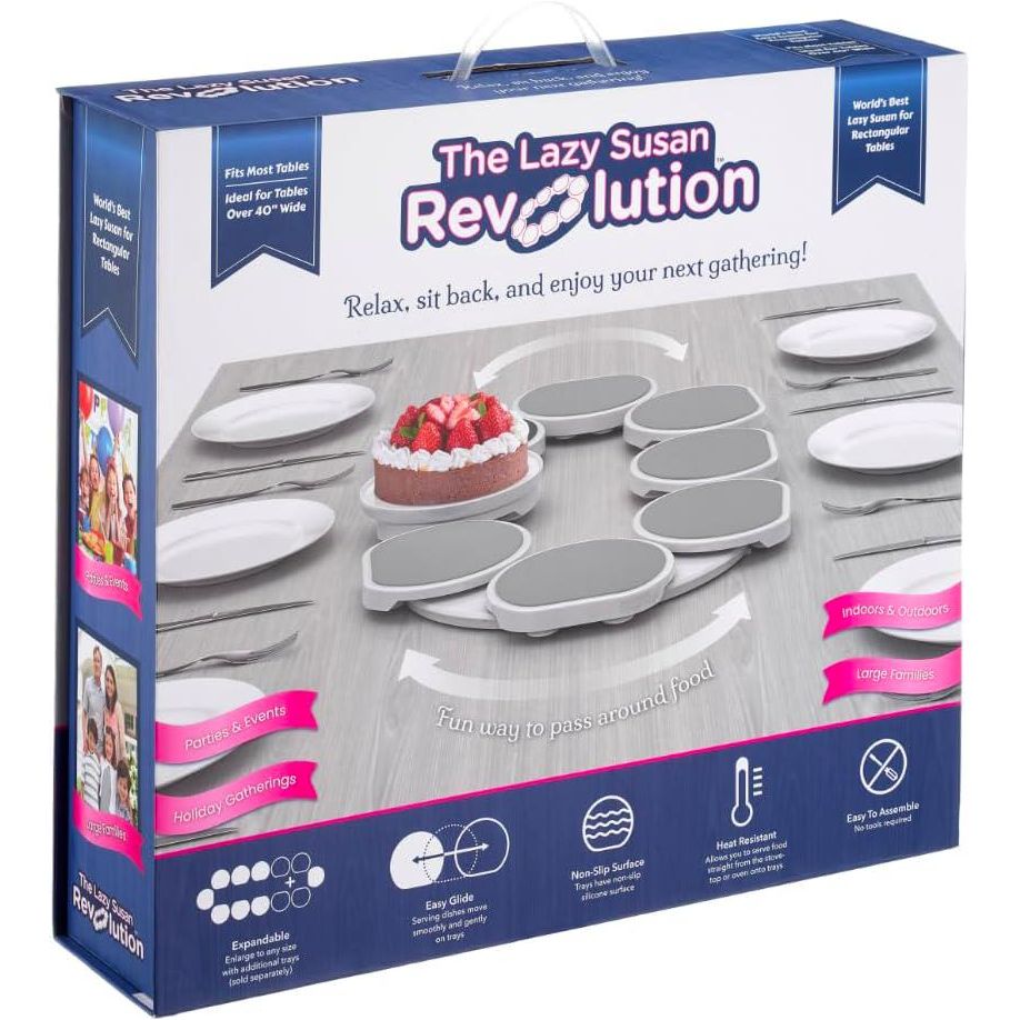 Light Gray- The Lazy Susan Revolution - The First Patented Lazy Susan Turntable Expandable For Rectangular And Oblong Tables - Kitchen And Dining Tables - Great Gift! Parties And Gatherings,860011982906