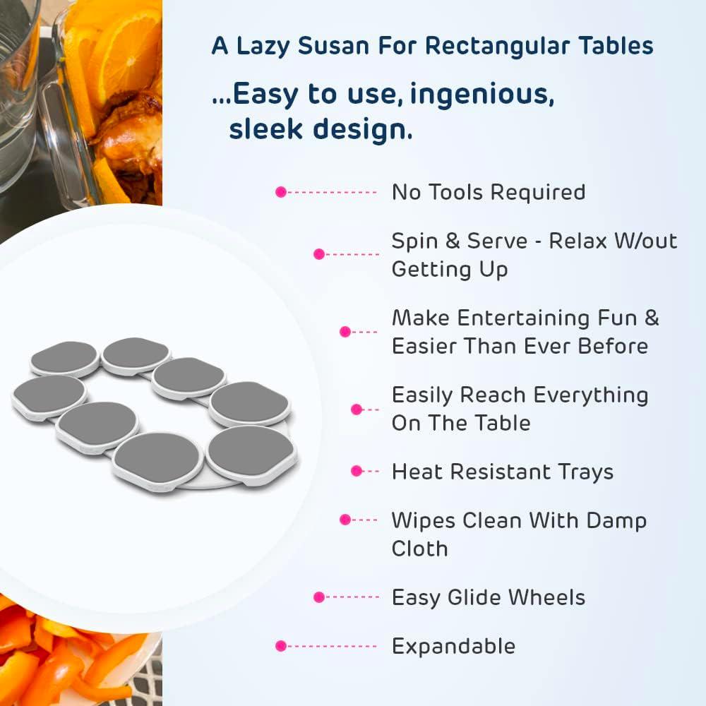 Light Gray- The Lazy Susan Revolution - The First Patented Lazy Susan Turntable Expandable For Rectangular And Oblong Tables - Kitchen And Dining Tables - Great Gift! Parties And Gatherings,860011982906