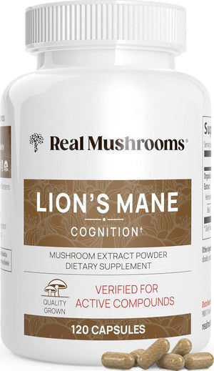 Real Mushrooms Lion's Mane Mushroom Cognition Capsules, 120 Capsules, Brain Supplement, Focus & Brain Vitamins