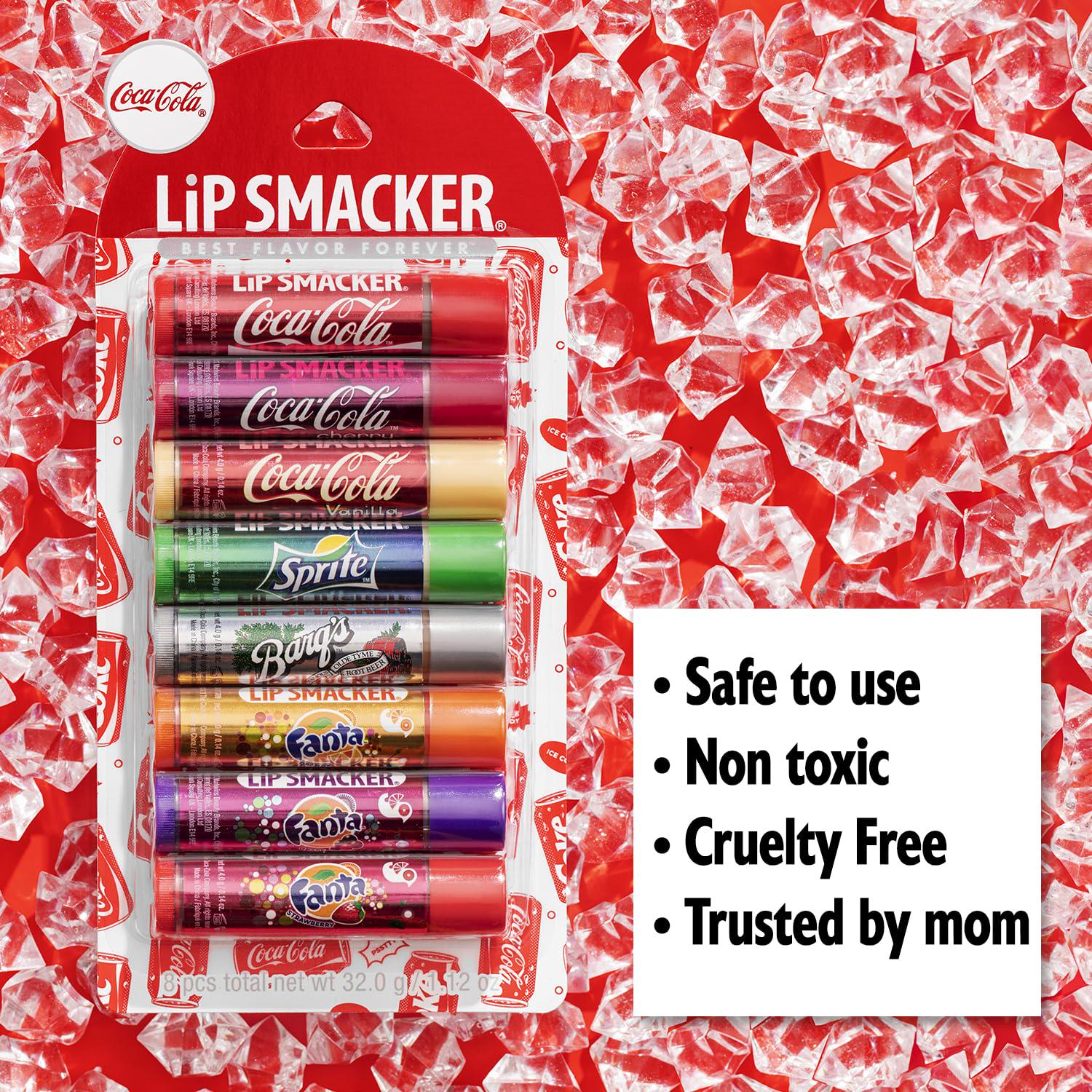 Lip Smacker Coca-Cola Flavored Balm, 8 Count, Flavors Coke, Cherry Vanilla Sprite, Root Beer, Orange Fanta, Grape Strawberry Fanta,