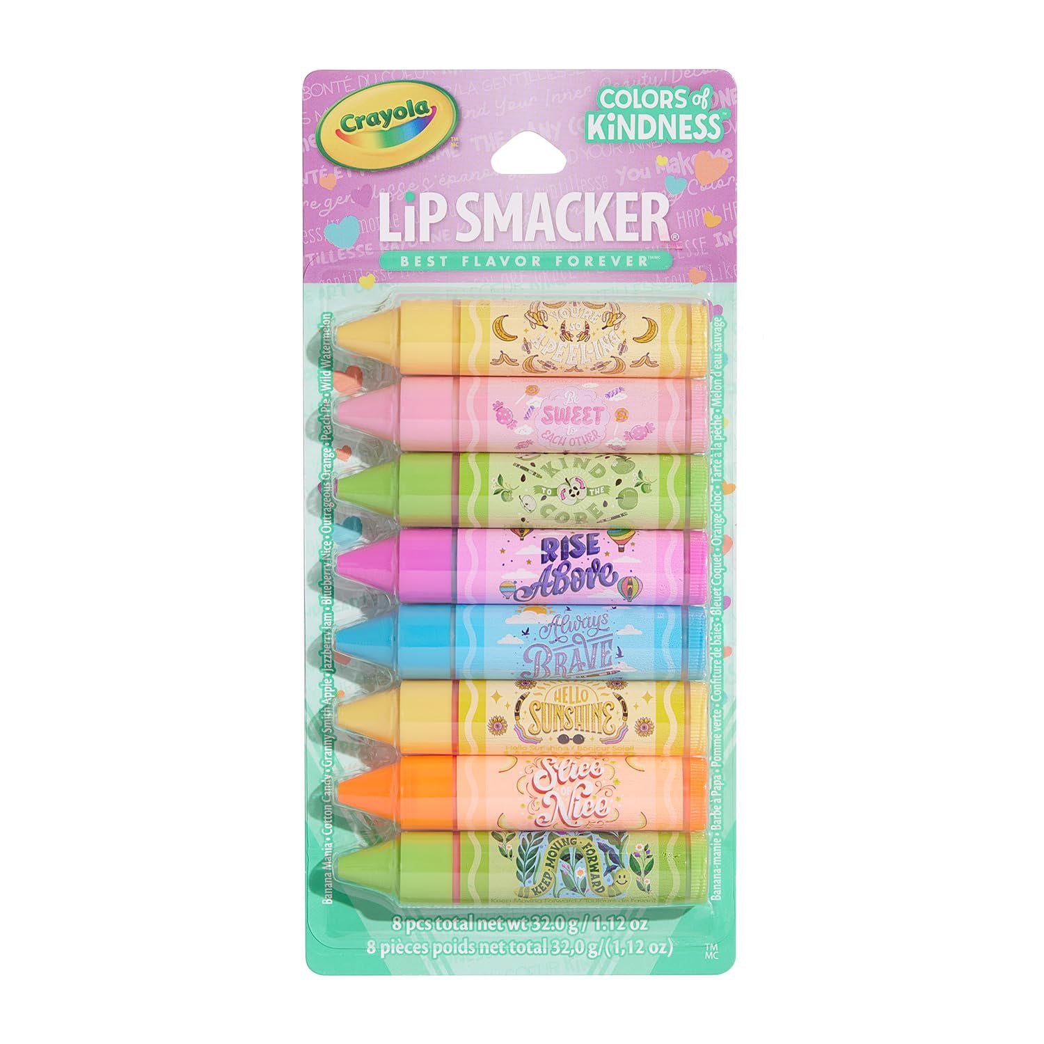 Lip Smacker Crayola Party Pack - 8 Moisturizing Lip Balms, Fun Flavors, Hydrating And Protecting, Glossy Finish - Cruelty-Free,