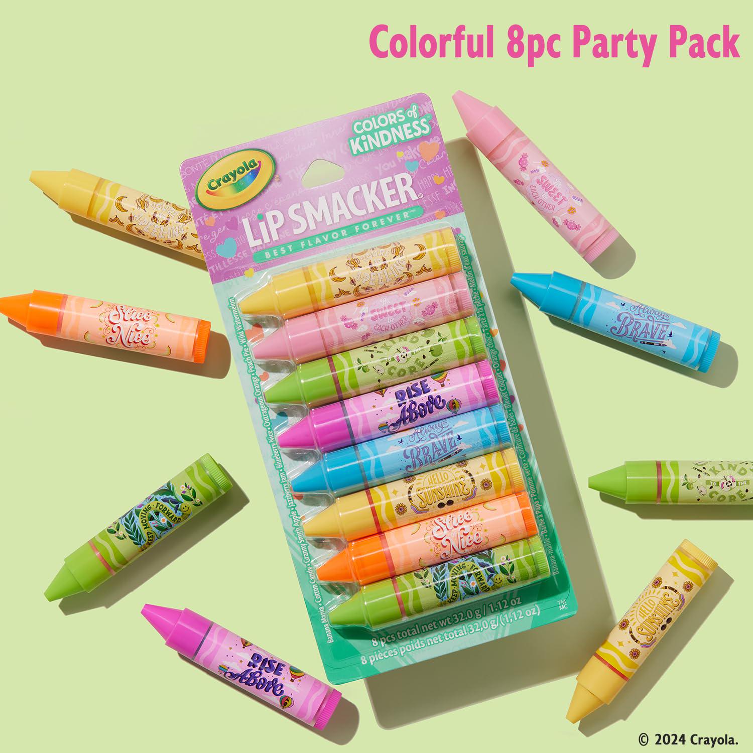 Lip Smacker Crayola Party Pack - 8 Moisturizing Lip Balms, Fun Flavors, Hydrating And Protecting, Glossy Finish - Cruelty-Free,