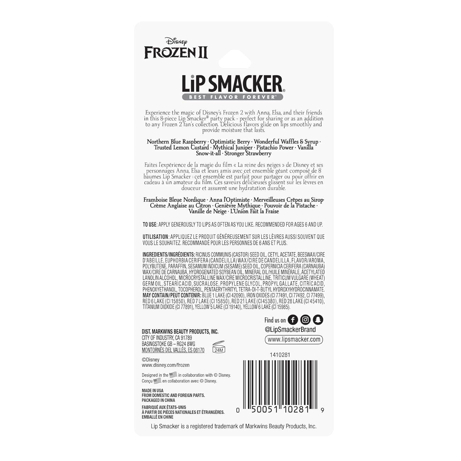 Lip Smacker Disney Frozen 2 Flavored Lip Balm Party Pack 8 Count, Clear, For Kids,