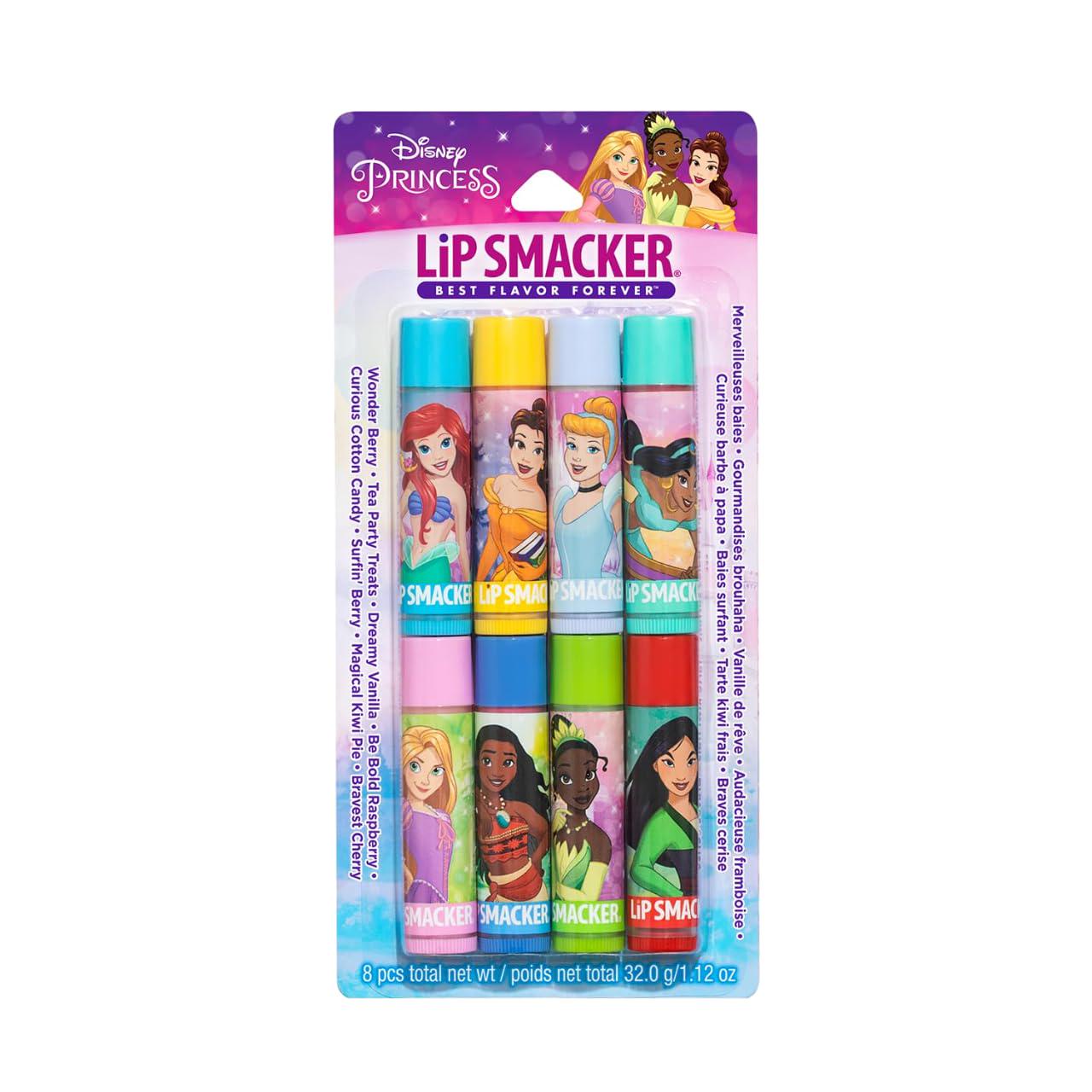 Lip Smacker Disney Princess Flavored Lip Balm Party Pack 8 Count, Clear, For Kids,