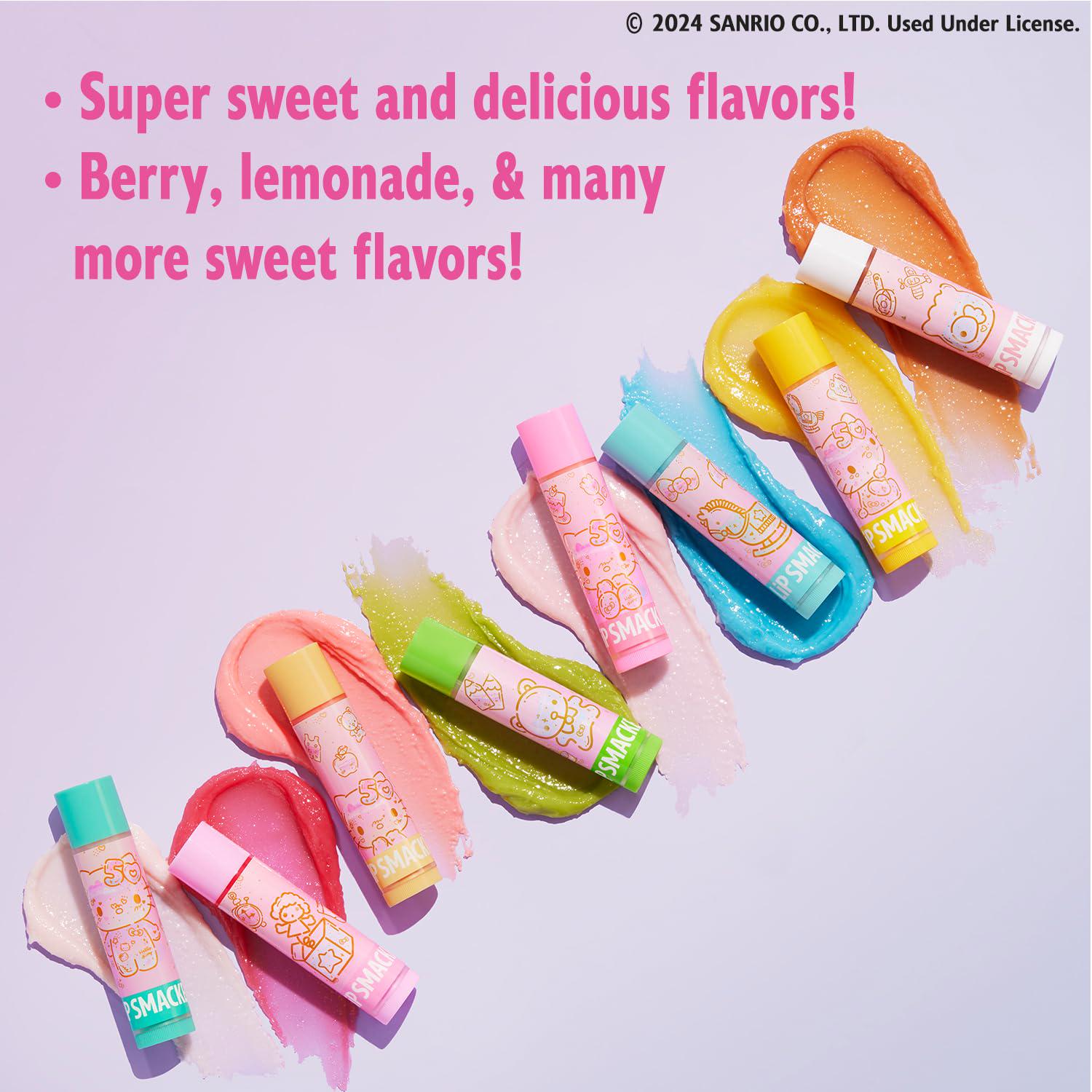 Lip Smacker Hello Kitty 50th Anniversary 8-Piece Lip Balm Party Pack - Super Sweet Flavors, Moisturizing, Sweet Silky Smooth Gliding Application, Perfect For Gifting,