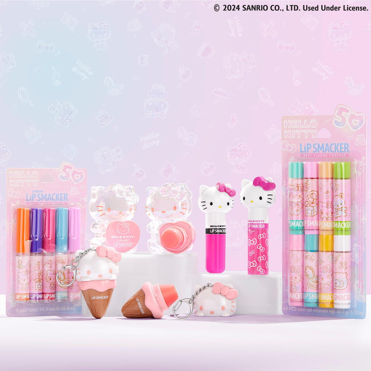 Lip Smacker Hello Kitty 50th Anniversary 8-Piece Lip Balm Party Pack - Super Sweet Flavors, Moisturizing, Sweet Silky Smooth Gliding Application, Perfect For Gifting,
