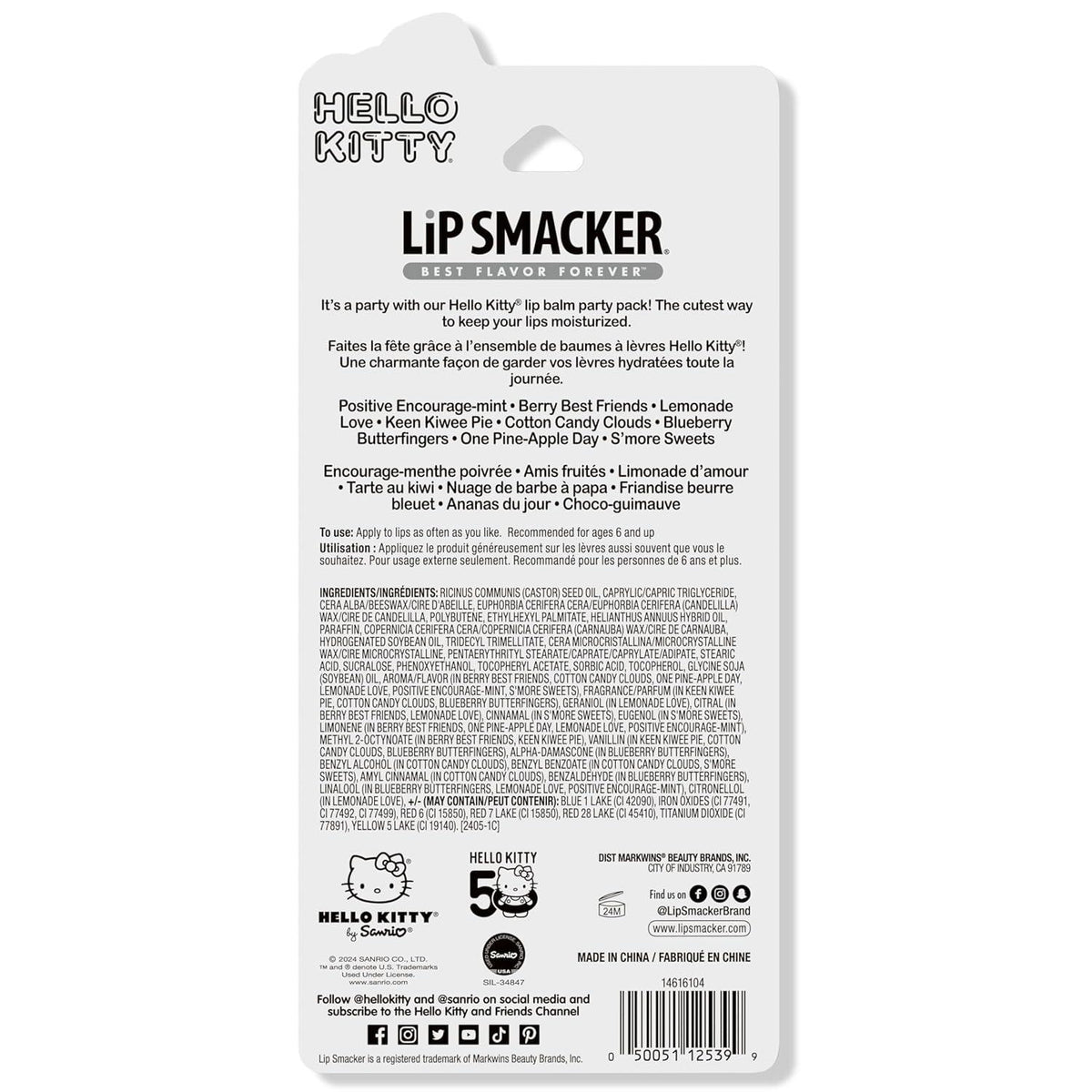 Lip Smacker Hello Kitty 50th Anniversary 8-Piece Lip Balm Party Pack - Super Sweet Flavors, Moisturizing, Sweet Silky Smooth Gliding Application, Perfect For Gifting,