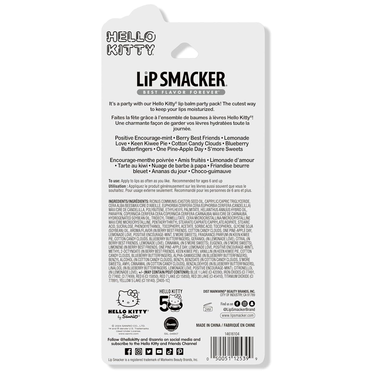 Lip Smacker Hello Kitty 50th Anniversary 8-Piece Lip Balm Party Pack - Super Sweet Flavors, Moisturizing, Sweet Silky Smooth Gliding Application, Perfect For Gifting,