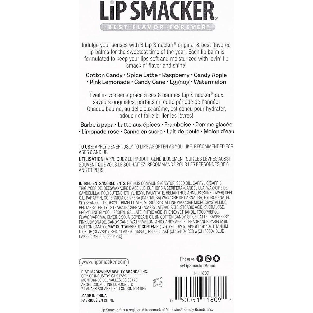Lip Smacker Holiday Original And Best - 8 Moisturizing Lip Balms, Fun Assortment, Hydrating And Protecting - Vegan,