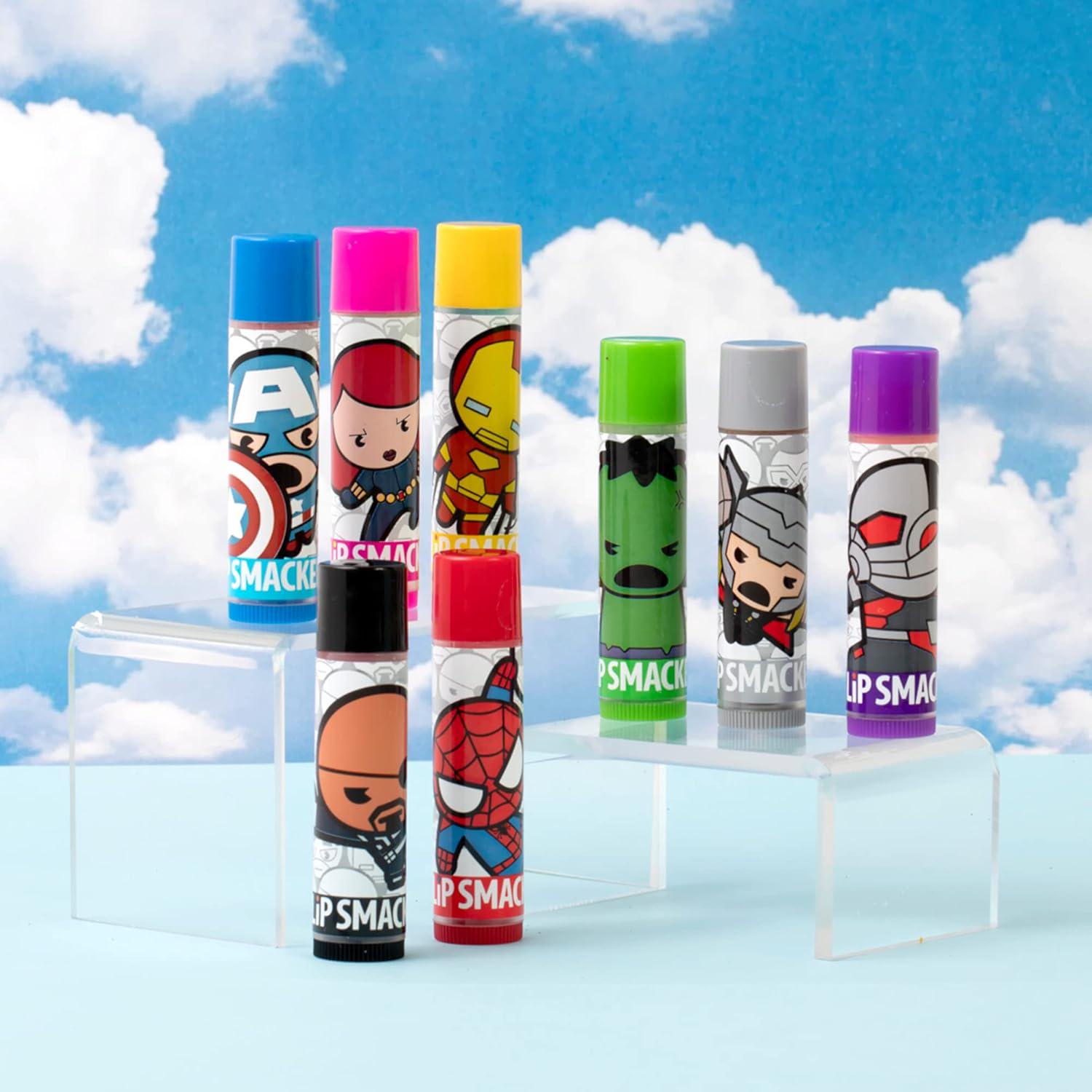 Lip Smacker Marvel Avenger Flavored Lip Balm Party Pack 8 Count, Super Hero, Spirderman, Iron Man, Captain America, Clear, For Kids,