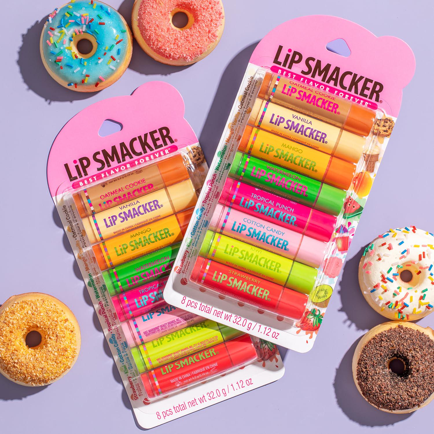 Lip Smacker Original And Best Holiday Flavored Lip Balm Party Pack, Oatmeal Cookie, Vanilla, Mango, Watermelon, Tropical Punch, Cotton Candy, Kiwi, Strawberry, Clear,