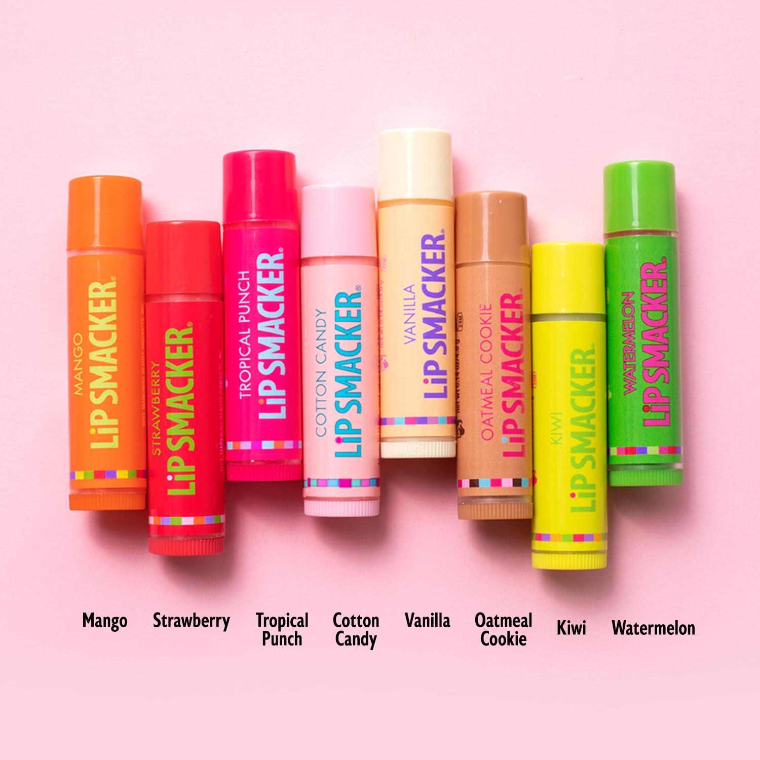 Lip Smacker Original And Best Holiday Flavored Lip Balm Party Pack, Oatmeal Cookie, Vanilla, Mango, Watermelon, Tropical Punch, Cotton Candy, Kiwi, Strawberry, Clear,