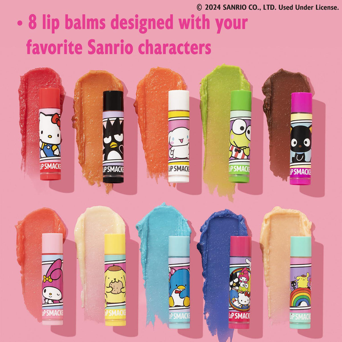 Lip Smacker Sanrio Hello Kitty And Friends 8-Piece Flavored Lip Balm, My Melody, Little Twin Stars, And Chococat, Hydrating And Protecting - Cruelty-Free,