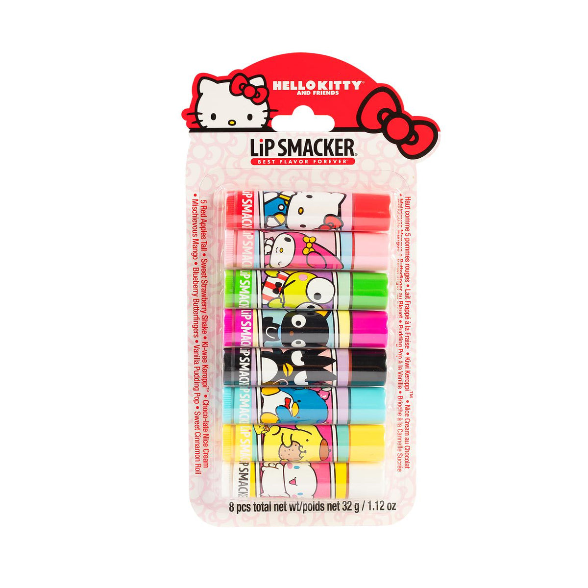 Lip Smacker Sanrio Hello Kitty And Friends 8-Piece Flavored Lip Balm, My Melody, Little Twin Stars, And Chococat, Hydrating And Protecting - Cruelty-Free,