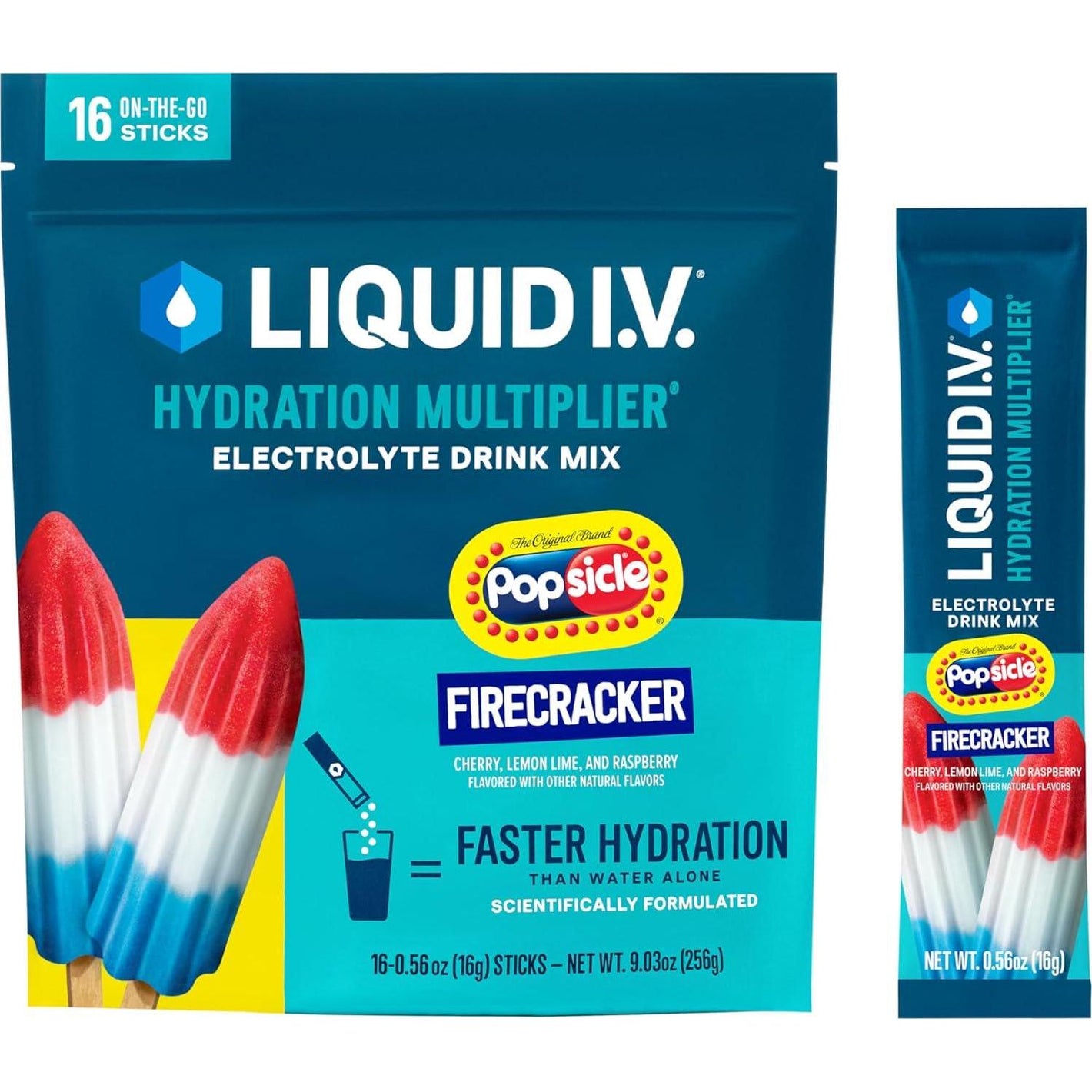 Liquid IV Hydration Multiplier, Popsicle Firecracker Electrolyte Powder Drink Mix, 1 Pack (16 Servings)