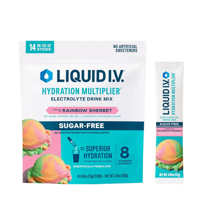 Liquid IV Hydration Multiplier, Sugar-Free, Rainbow Sherbet Electrolyte Powder Drink Mix, 1 Pack (14 Servings)