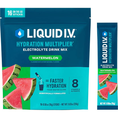 Liquid IV Hydration Multiplier, Watermelon Electrolyte Powder Drink Mix, 1 Pack (16 Servings)