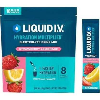Liquid IV Hydration Multiplier, Strawberry Lemonade Flavor, Electrolyte Powder Drink Mix, 1 Pack (16 Servings)